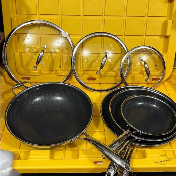 HEXCLAD 7-Piece Nonstick Stainless Steel Frying Pan Set 8 10 12- Lids Wok $600 - Picture 2 of 10